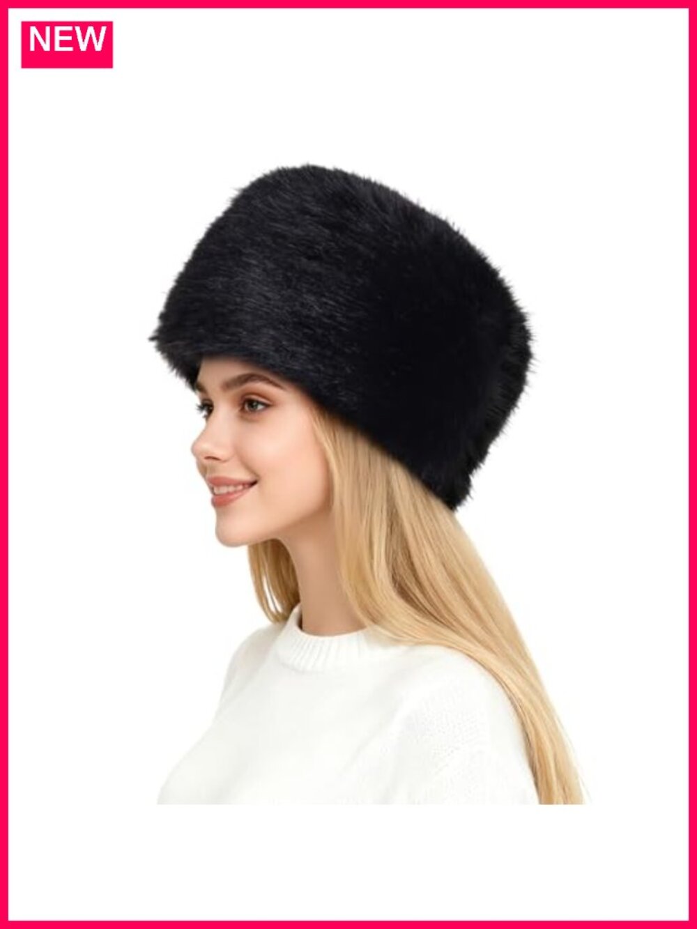 Faux Fur Bucket Hat with Ear Warmer Fluffy Winter Cap